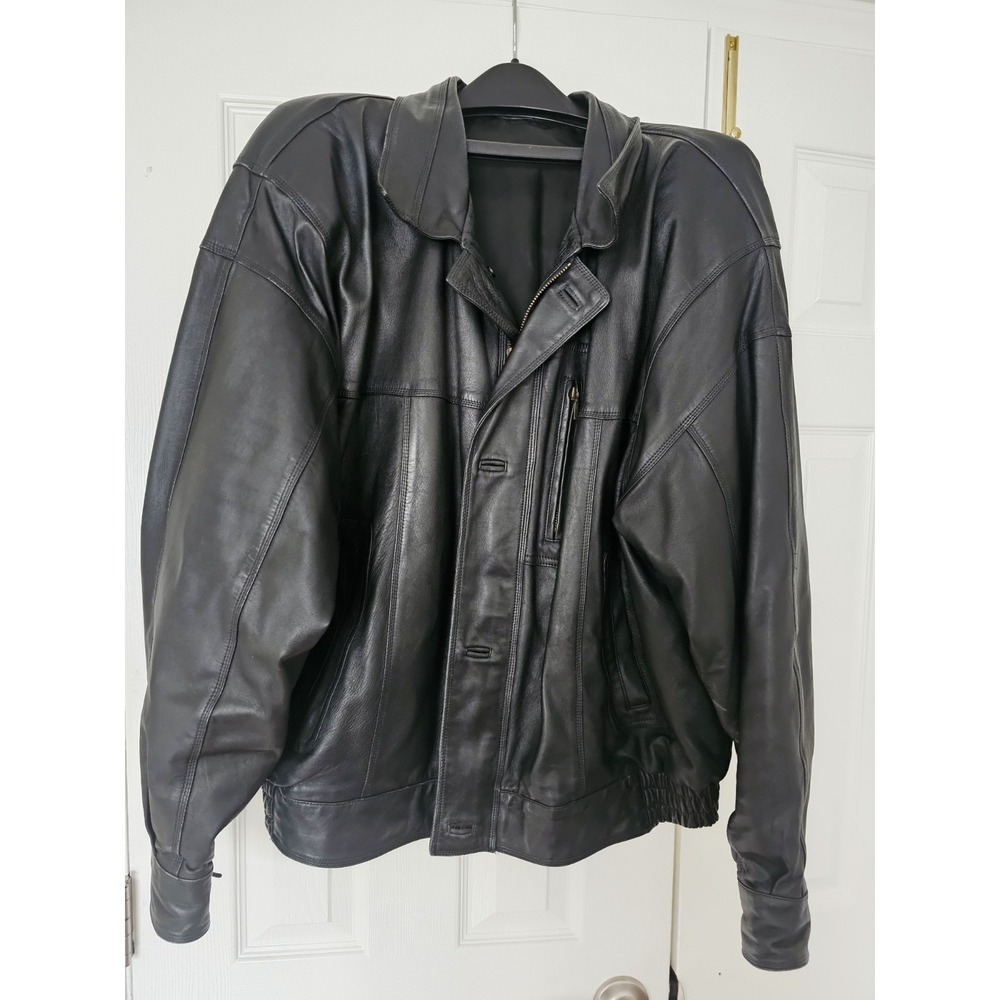 Vtg Men's CANADA Black Lambskin Leather‎ Y2k Jacket 54,2xl